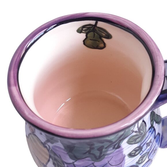 Handpainted Ceramic Fruit Design Coffee Mug With Purple Grapes Pears And Blueber - Picture 3 of 7